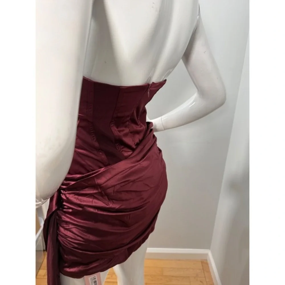 Micas Satin Asymmetrical Sleeveless Mini Dress BURGUNDY size M